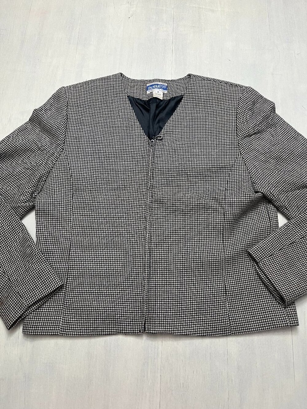 Vintage Pendleton Houndstooth 100% Virgin Wool Zip-Up V-Neck Blazer